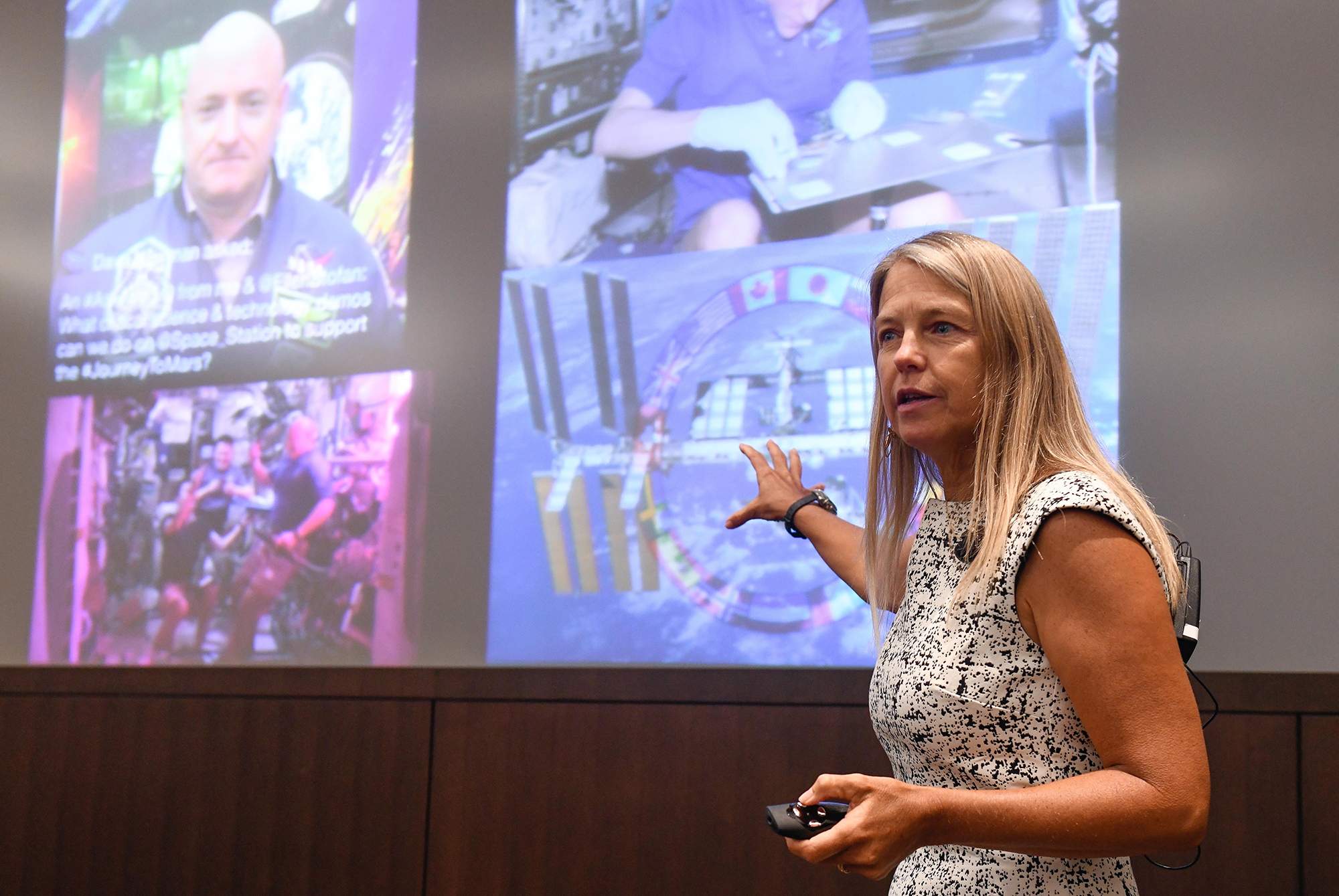 Dr. Dava Newman giving a talk at womens week