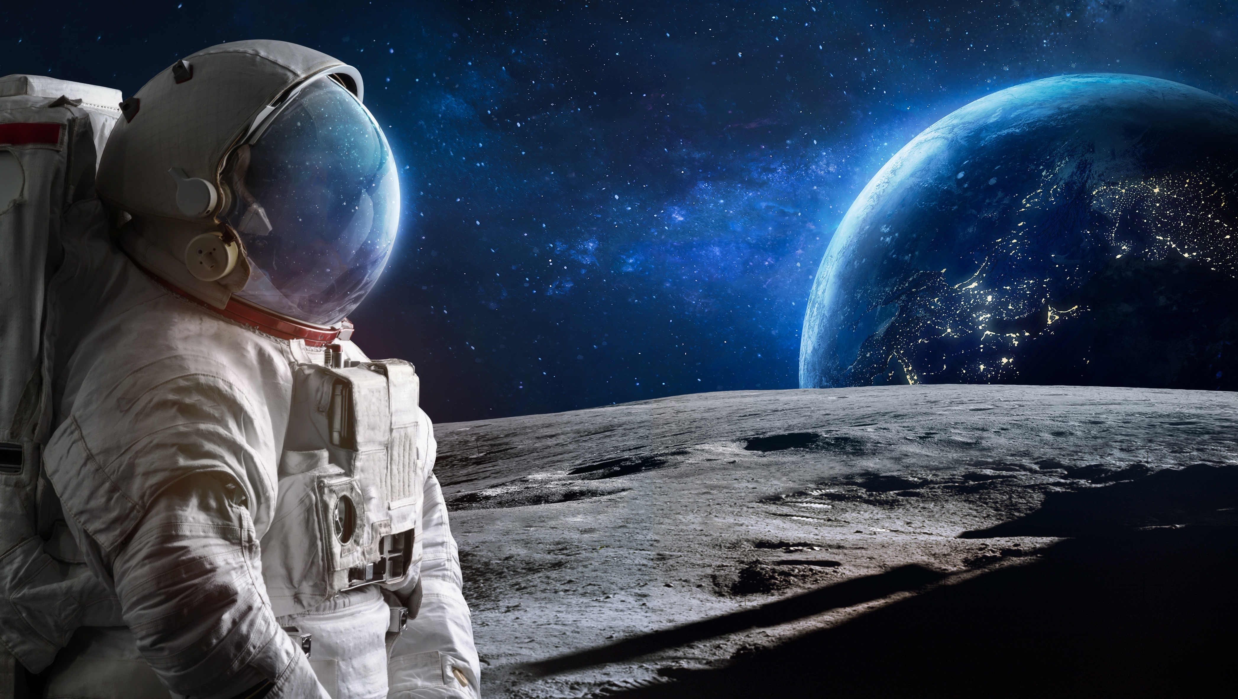 Astronaut on the Moon with Earth in the background