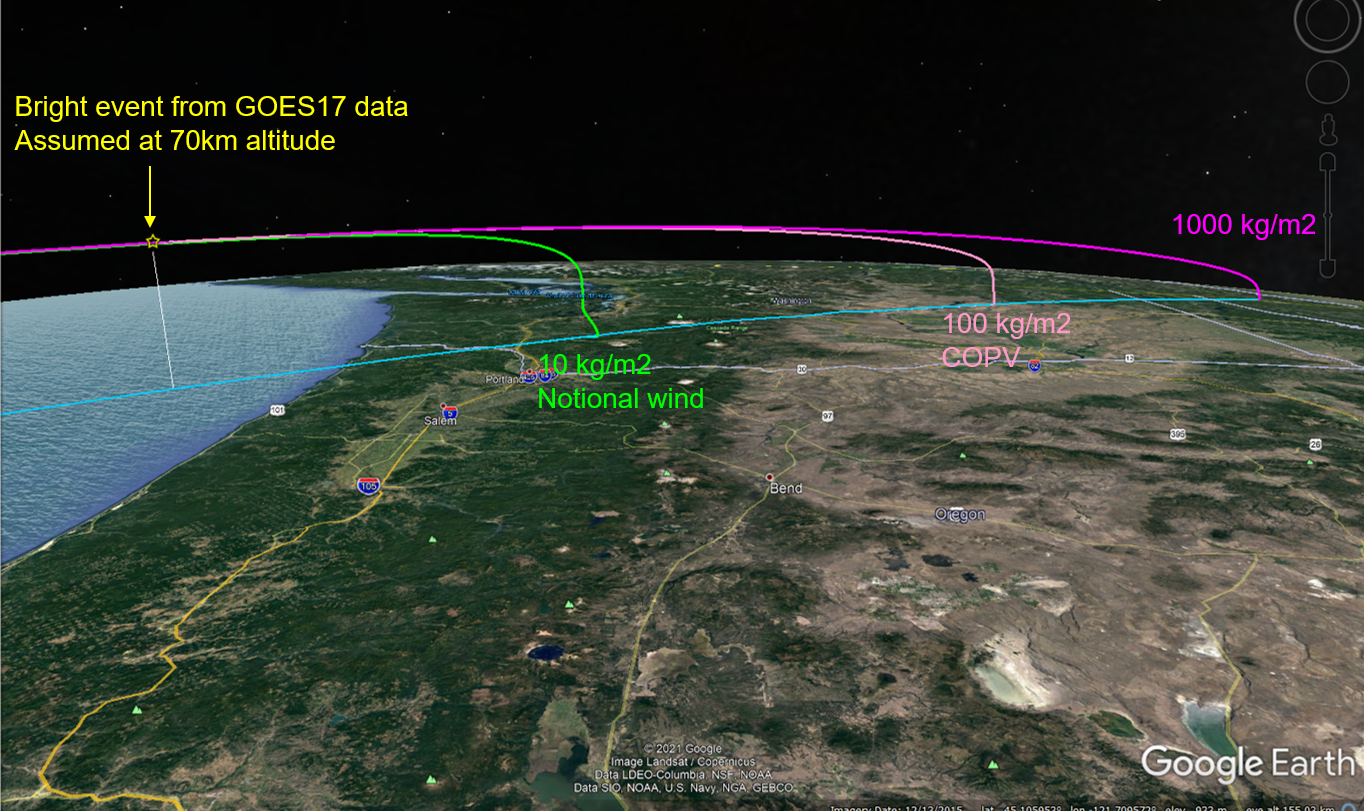 Falcon 9 R/B Reentry Trajectory Close-Up