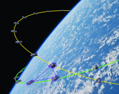 A constellation of CubeSats orbiting in low Earth orbit provides greater space resiliency because it will remain operational even if some of its satellites cease functioning. 