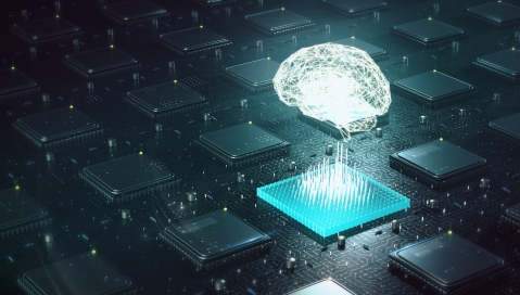 Depiction of AI 'brain' over CPU