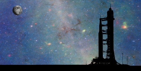 Moon and rocket with gantry
