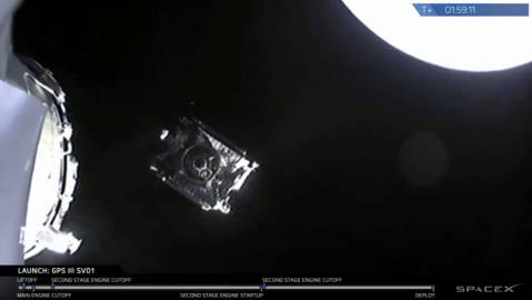 GPS III SV01 deploys from Falcon 9. Credit: SpaceX