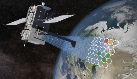 Depiction of space-based infrared satellite scanning Earth