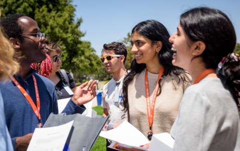 Aerospace employees chatting outside