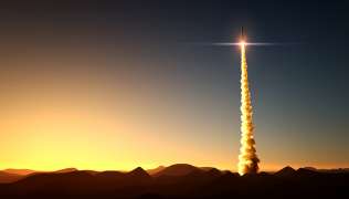Rocket launch at sunset Thumbnail