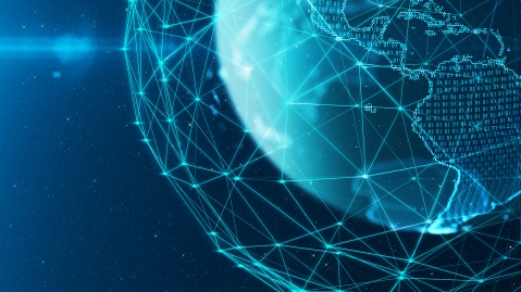 Picture of earth with connected network surrounding it