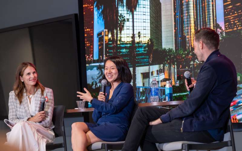 Connie Loizos, Chang Xu, and Carter Reum at StrictlyVC