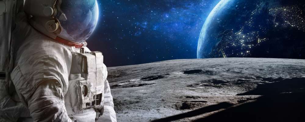 Astronaut on the Moon with Earth in the background