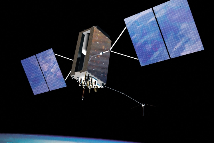 Artist's conception of GPS III satellite in orbit.