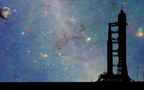 Moon and rocket with gantry