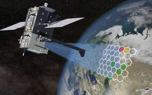 Depiction of space-based infrared satellite scanning Earth
