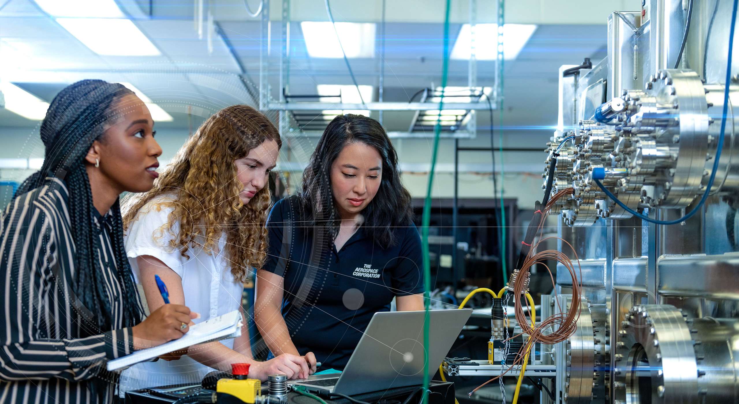 Picture of Aerospace employees collaborating in a lab.