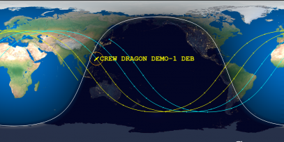 Crew Dragon Demo 1 Debris (ID 44064) Reentry Prediction Image